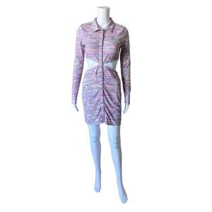 Just Polly Shirt Dress Womens Medium Multicolor Cutout Ruched Button Up Collared